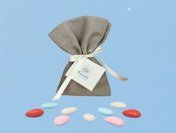 Sacchettino porta confetti corda con nastrino panna